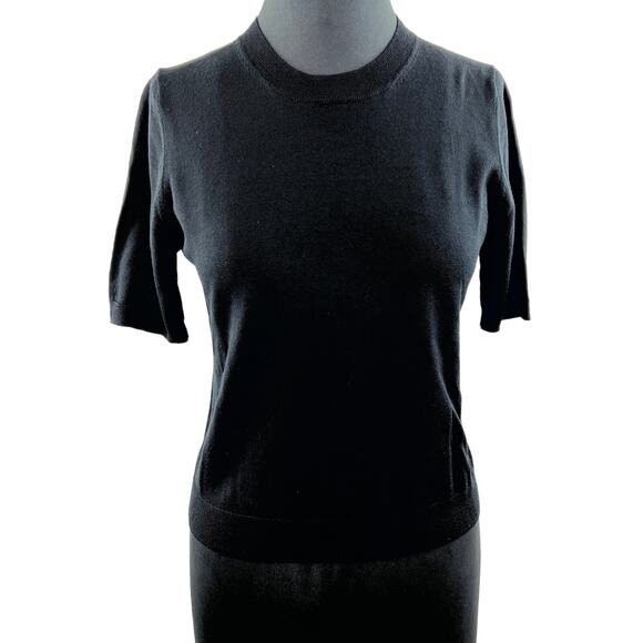 BURBERRY Uniform Black Short Sleeve Round Neck Merino Wool Pullover Sweater M - Picture 1 of 7
